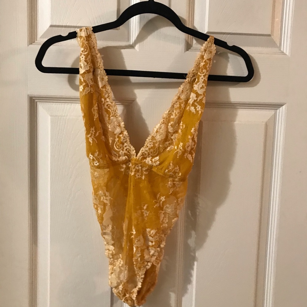yellow lacey bodysuit